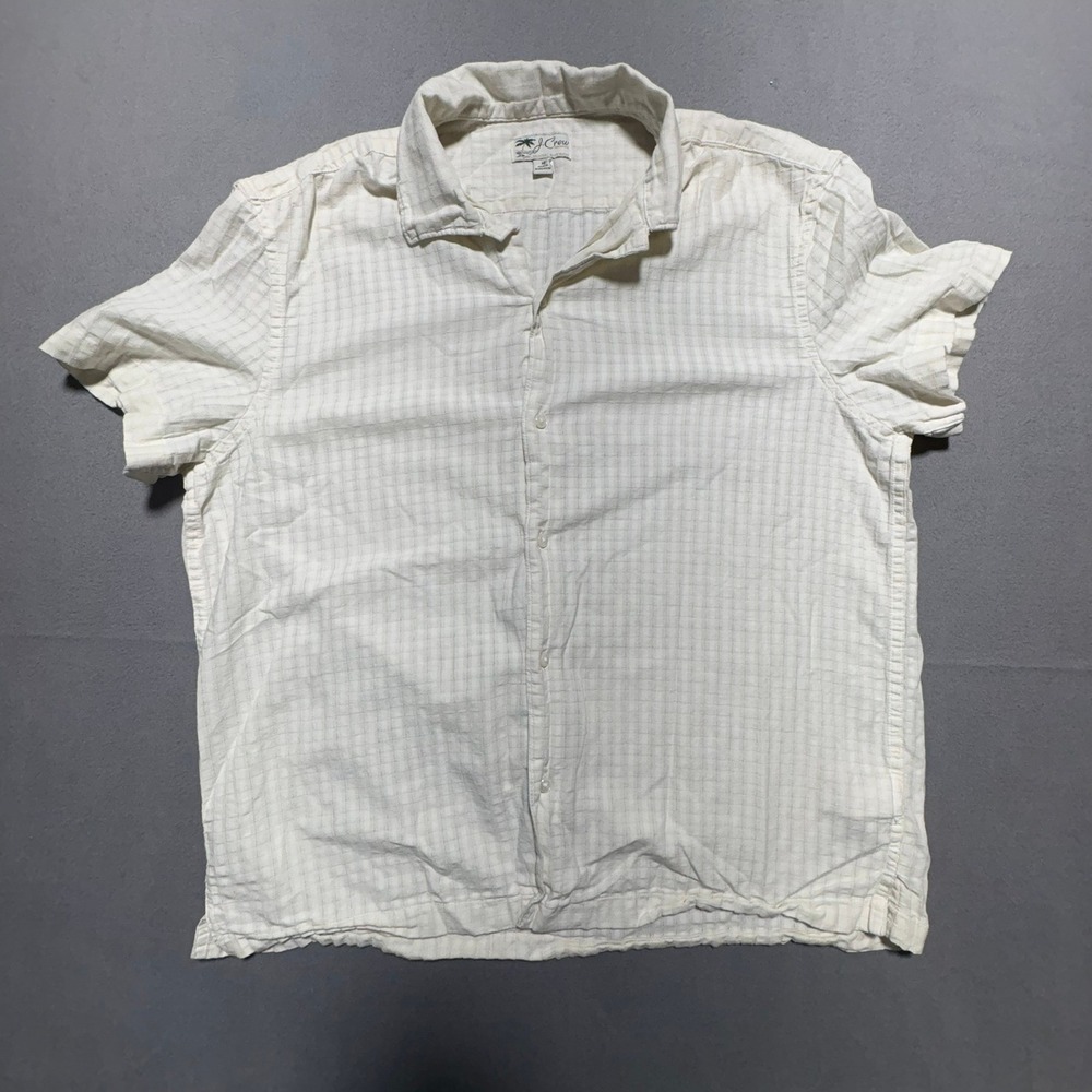 J. Crew Mens Medium Short Sleeve Cotton Windowpane Check Button Down Shirt Cream